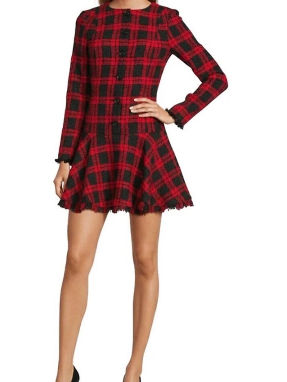 Antonio Melani Zuzu Novelty Tweed Drop Waist Long Sleeve Plaid Dress NWT,size4